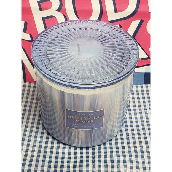 BBW Driftwood Waves Glass Decorative Lid Large 3 Wick 14.5oz Candle - Picture 2 of 3